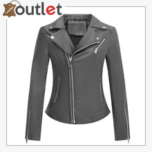 Load image into Gallery viewer, Womens Studded Leather Moto Biker Jacket
