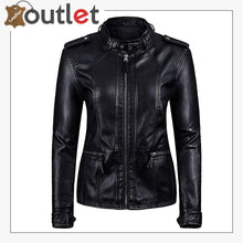 Load image into Gallery viewer, Womens Vegan Leather Bomber Motorcycle Jacket M Black
