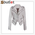Womens White Studded Punk Leather Jacket - Leather Outlet