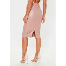 Load image into Gallery viewer, Womens Buckle Detail Cream Leather Midi Pencil Skirt Leather Outlet
