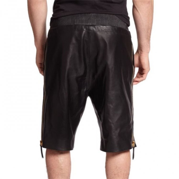 Genuine Lambskin Black Leather Shorts for Men Leather Outlet