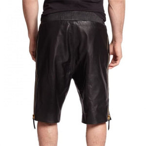Genuine Lambskin Black Leather Shorts for Men Leather Outlet