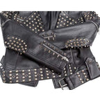 Handmade Women Black Punk Silver Spiked Studded Leather Biker Jacket - Leather Outlet