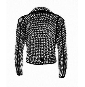 Handmade Women Rock Star All over Silver Studded Cowhide Leather Jacket - Leather Outlet