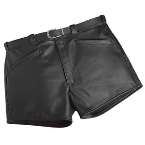 Men Cool Fashion Real Sheepskin Black Leather Shorts Leather Outlet