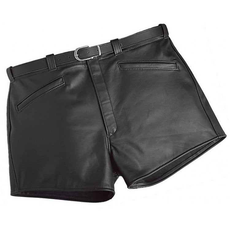 Men Cool Fashion Real Sheepskin Black Leather Shorts Leather Outlet