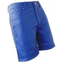 Load image into Gallery viewer, Men Cool Fashion Real Sheepskin Blue Leather Shorts Leather Outlet
