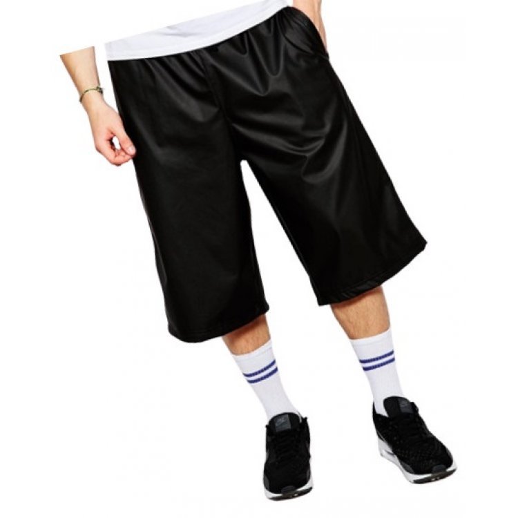 Men Dude Look Real Sheepskin Black Leather Shorts Bermuda Leather Outlet