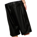 Men Dude Look Real Sheepskin Black Leather Shorts Bermuda Leather Outlet