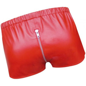 Men One Way Front To Back Zip Closure Real Sheepskin Red Leather Shorts Leather Outlet