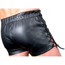 Load image into Gallery viewer, Men Side Lace Up Sexy Real Sheepskin Black Leather Shorts Leather Outlet
