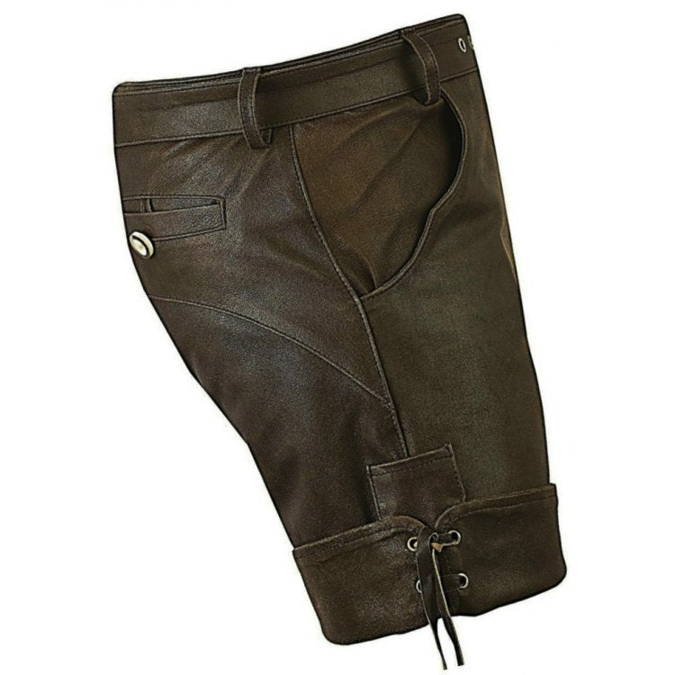 Men Smart Wear Real Sheepskin Dark Brown Leather Shorts Leather Outlet