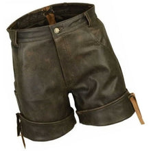 Laden Sie das Bild in den Galerie-Viewer, Men Smart Wear Real Sheepskin Vintage Brown Leather Shorts Leather Outlet
