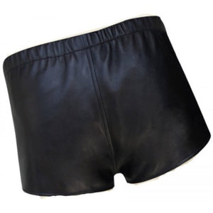 Men Snap Button Fly Real Sheepskin Black Leather Shorts Leather Outlet