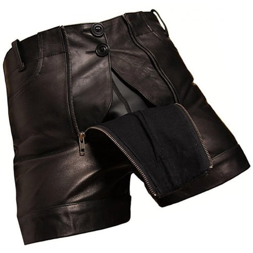 Men Unique Fashion Real Sheepskin Black Leather Shorts Leather Outlet