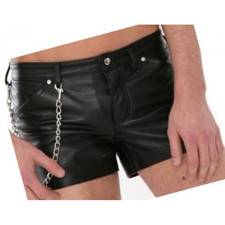 Mens Casual Wear Real Sheepskin Black Leather Shorts Leather Outlet