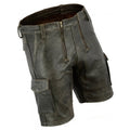 Mens Double Front Zipper Antique Leather Cargo Shorts Leather Outlet