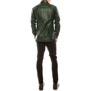 Mens Fashion Wear Real Sheepskin Green Leather Shirt Leather Outlet