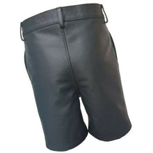 Load image into Gallery viewer, Mens Front Lace Up Real Sheepskin Black Leather Shorts Leather Outlet
