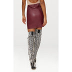 Womens Fashion Asymmetric Panel Burgundy Leather Mini Skirt Leather Outlet