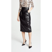 Load image into Gallery viewer, Womens High Waisted Pure Black Leather Midi Length Skirt Leather Outlet
